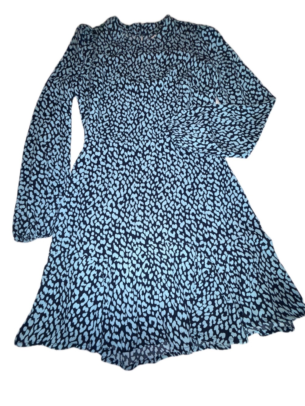 Francesca’s NWT Blue Black Leopard Print Mini Dress XXS Long Sleeve - Picture 7 of 13